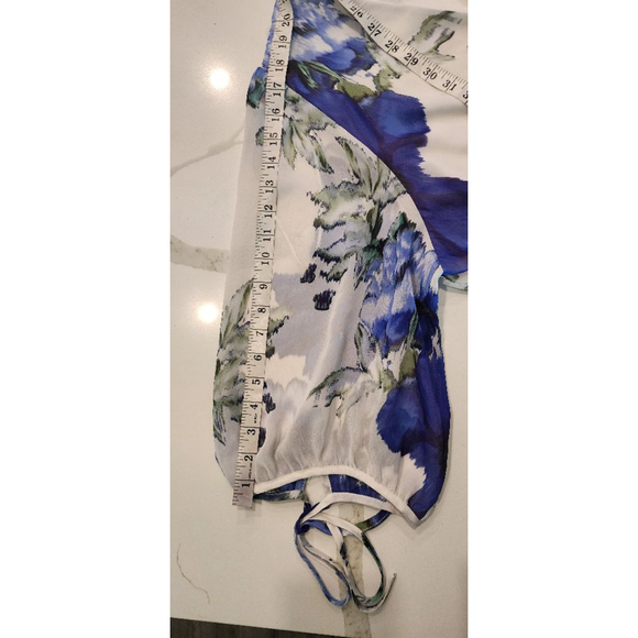 Taylor Plus 20W Floral Chiffon Midi Dress Blue Purple Sheer Overlay Smocked - Picture 15 of 16